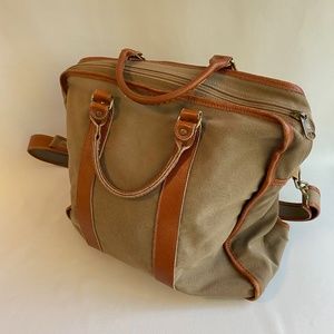 Large LL BEAN messenger bag vintage style leather and canvas 14" h x 16" l